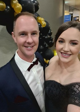 Director, Leisha Armstrong, and her husband John at the 2020 Save the Paws Ball